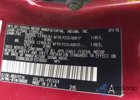 2015 Toyota Sienna Le 8 Passenger из США, поврежденный, VIN 5TDKK3DCXFS578900